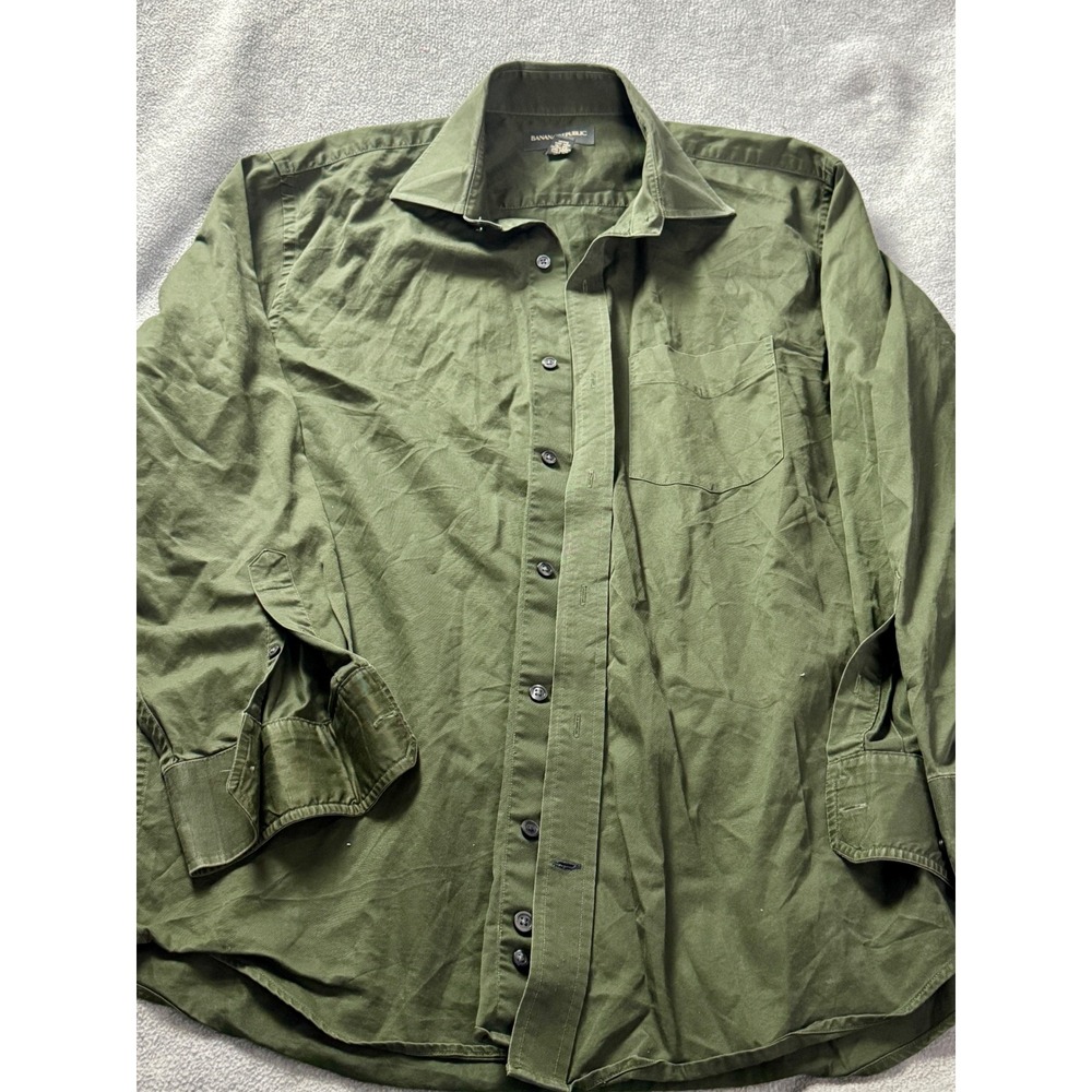 Banana Republic Mens Large Olive Green Cotton‎ Button Down Long Sleeve Shirt L